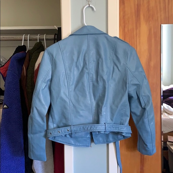 Zara blue faux leather moto jacket - Picture 2 of 3